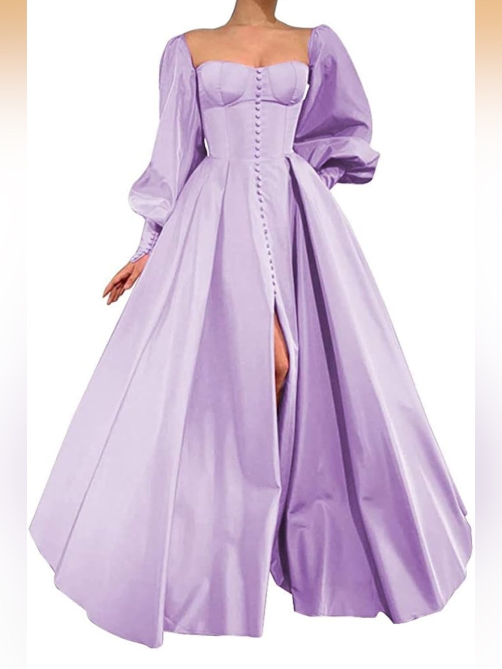 Lavender Puff-Sleeve Corset Ball Gown Dress - Women
